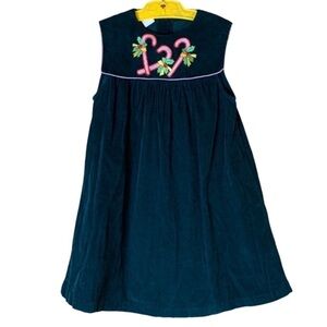 Girl’s green corduroy Christmas dress with candy canes Size 6X